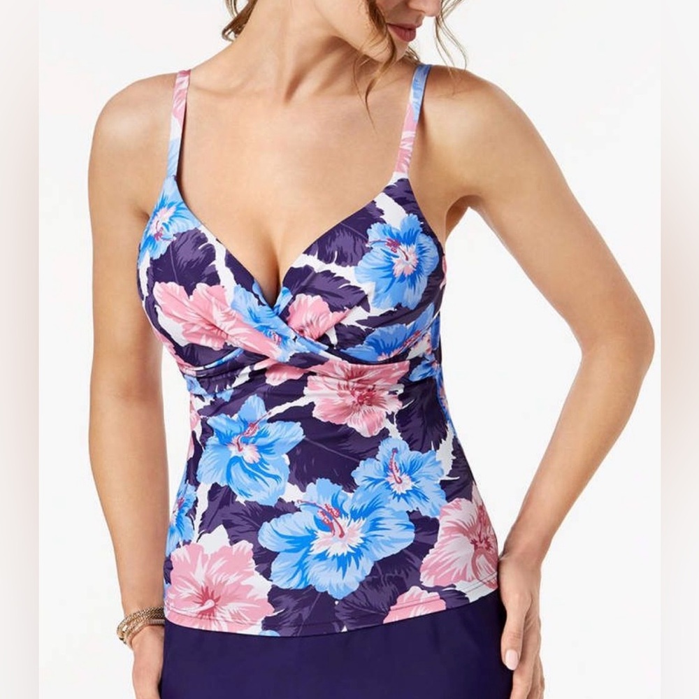 Island Escape Waikiki Paradise Floral Tankini Top, EUC, Sz. 10